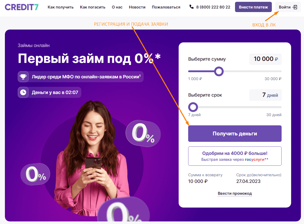 CreditSeven личный кабинет